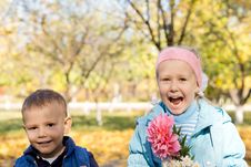 Happy Children Picking Flowers Royalty Free Stock Images