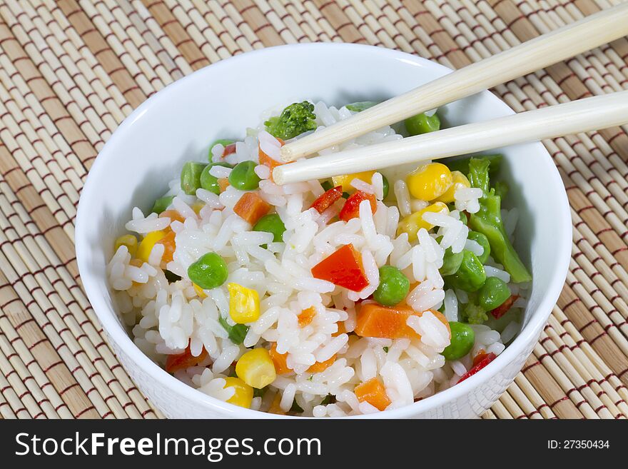 White rice with mixed vegetables