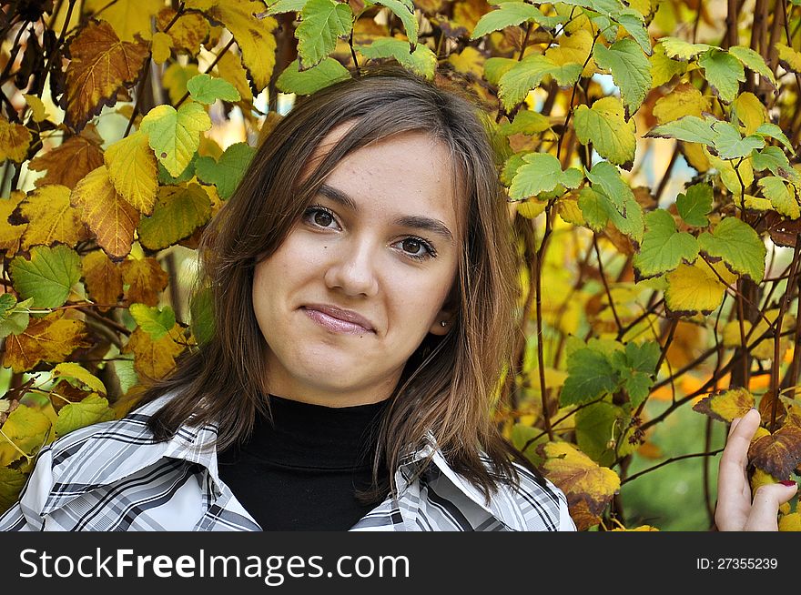 Portrait of girl on a background an autumn foliage