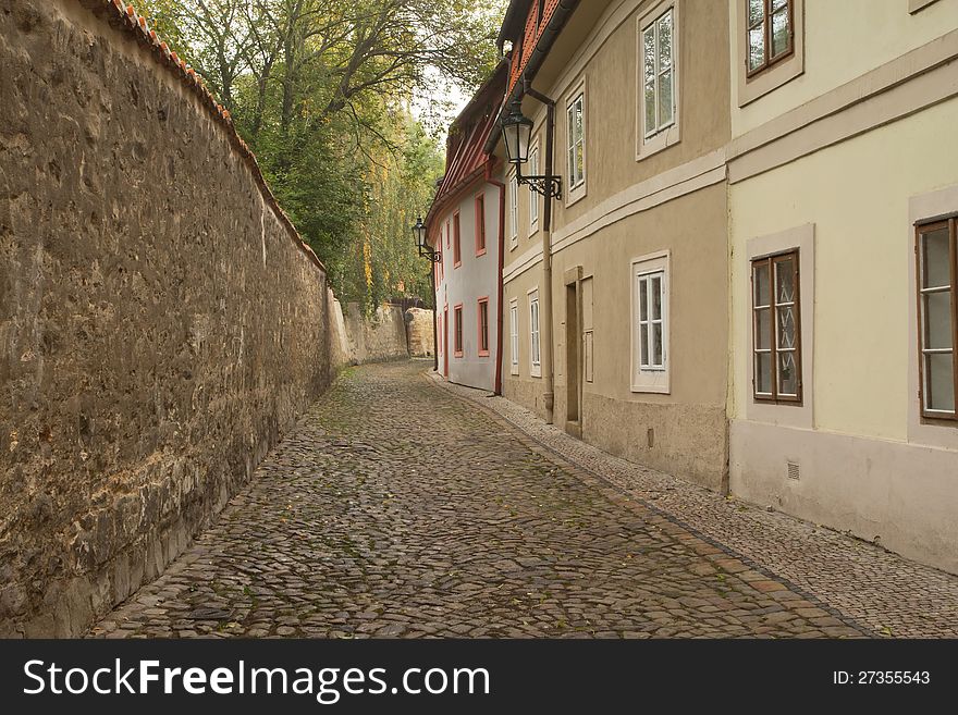 Foggy morning in an old streets in the central district of Prague. (Czech Republic). Foggy morning in an old streets in the central district of Prague. (Czech Republic)