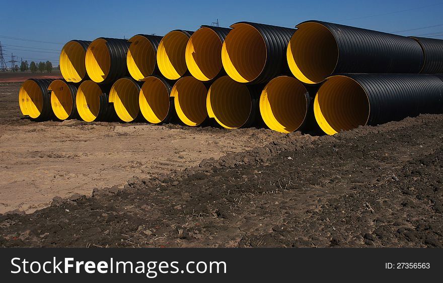 Delivery big size pipes to the storage. Delivery big size pipes to the storage