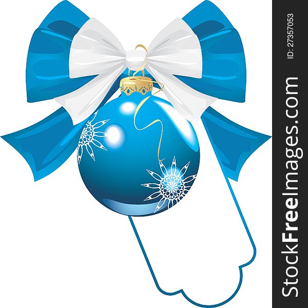 Blue bow with Christmas ball. Illustration