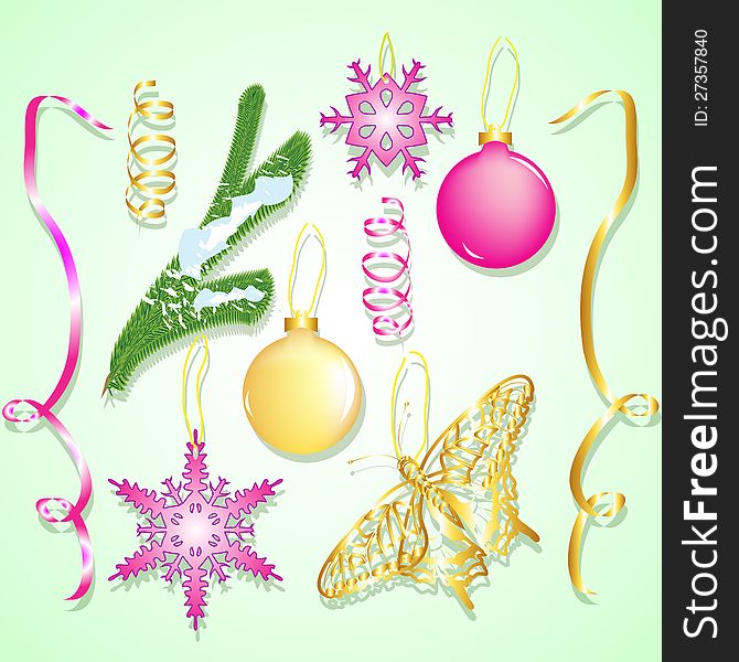 Vector set of Christmas ornaments and design elements. Vector set of Christmas ornaments and design elements
