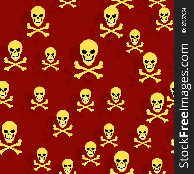 Vector seamless texture, gold skull and crossbones, without gradients and transparencies