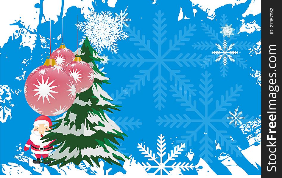 Christmas greetind card  background with santa and Christmas tree. Christmas greetind card  background with santa and Christmas tree