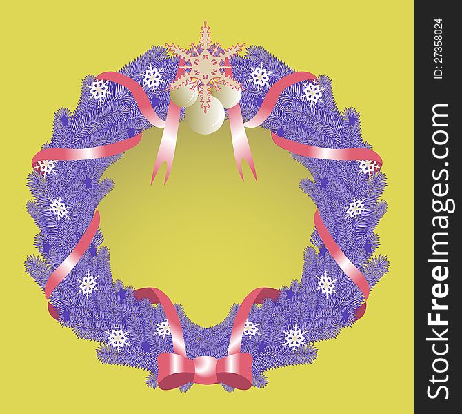 Vector vintage Christmas wreath with ribbons and snowflakes. Vector vintage Christmas wreath with ribbons and snowflakes