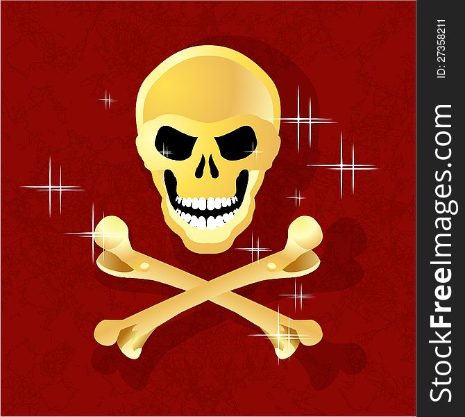 Gold skull and crossbones on the Reds background. Gold skull and crossbones on the Reds background