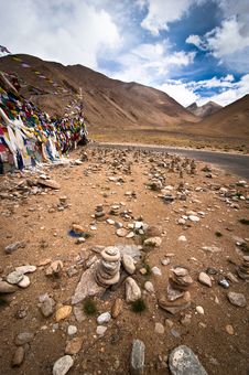 Highland Road Pass With Buddhist Praying Flags Royalty Free Stock Photos Highland Road Pass With Buddhist Praying Flags Royalty Free Stock Photos