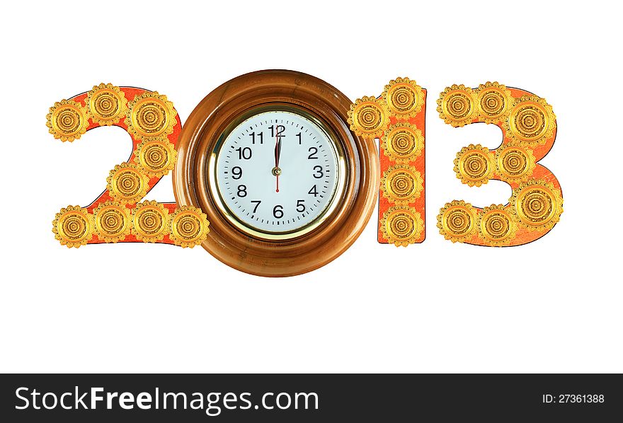 Mixed object for numbers 2013 with the golden plate and wall clock wood style (include clipping paths ready to use). Mixed object for numbers 2013 with the golden plate and wall clock wood style (include clipping paths ready to use)