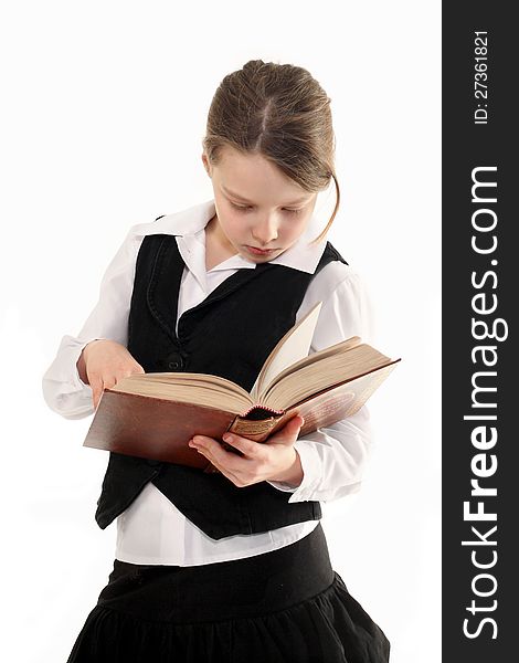 Girl With Book  On White Background