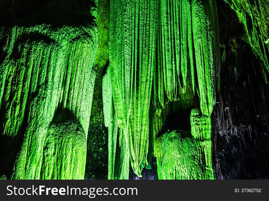 Stalagmites and stalactites in cavern at Ratchaburi.