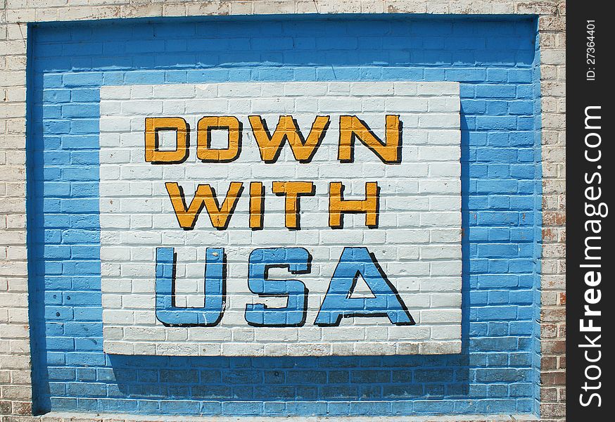 Propaganda mural on the wall of the Embassy of United states in Teheran, Iran: Down with USA. Propaganda mural on the wall of the Embassy of United states in Teheran, Iran: Down with USA