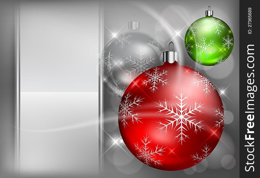 Christmas color baubles with snowflake, Christmas background, vector illustration