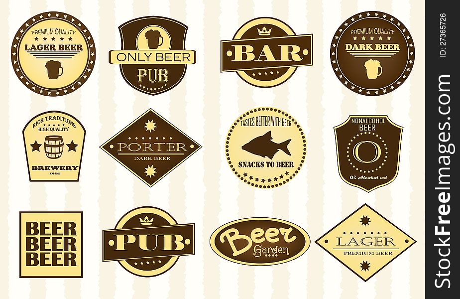 Beer labels, signs of bars and pubs