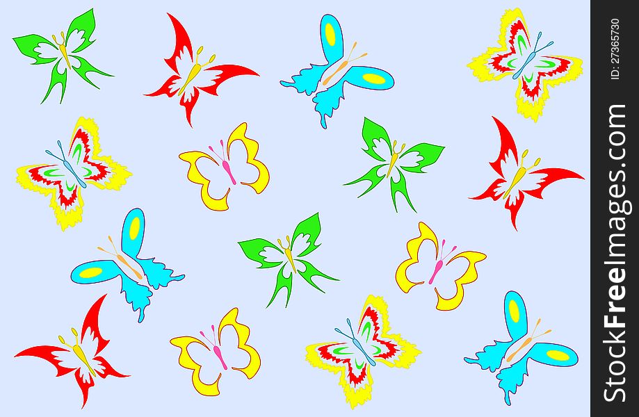 Set of butterflies,  background. Set of butterflies,  background