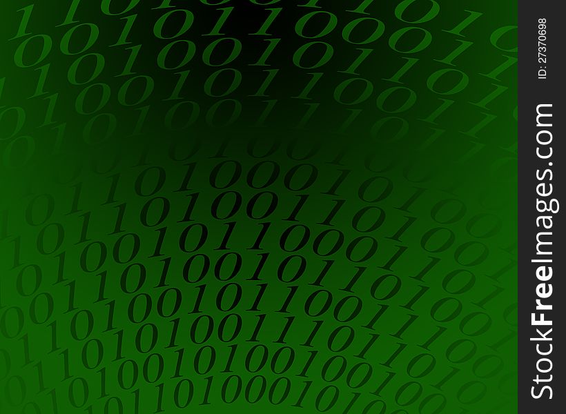 Computer language background in green and black color containing computer language that is binary code.