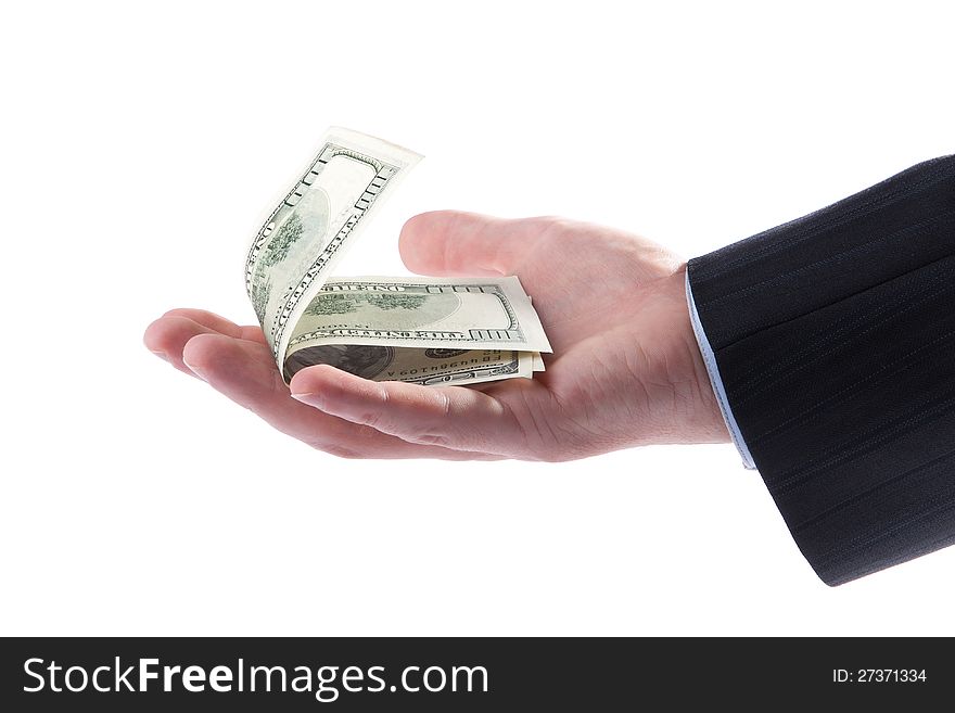 Businessman's hand holding dollar bills. Businessman's hand holding dollar bills