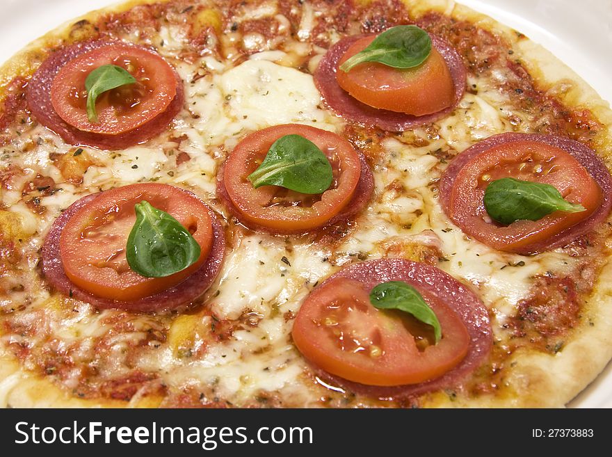 Italian pizza with salami and cheese