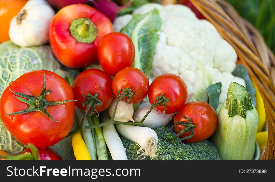 Fresh vegetables in the wicker basket