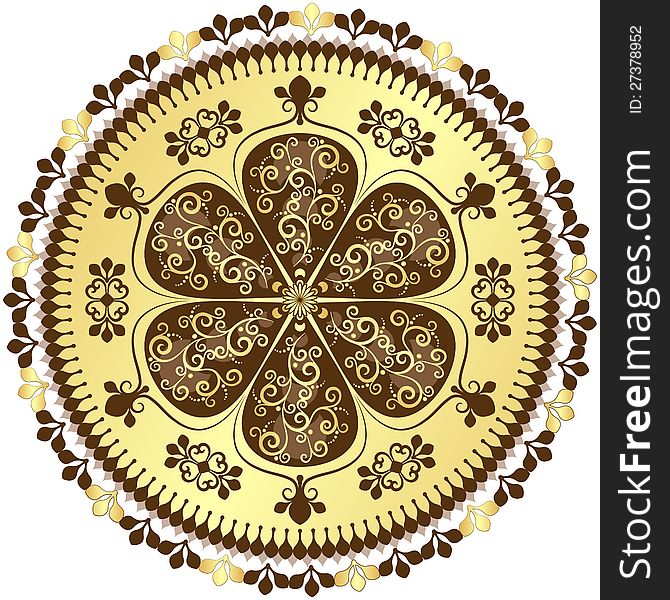 Decorative gold and brown frame with vintage flower on white (vector). Decorative gold and brown frame with vintage flower on white (vector)