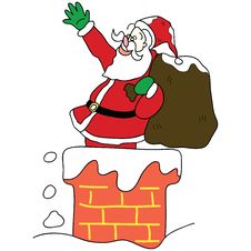 Santa Claus In The Chimney Christmas Hand Drawn Royalty Free Stock Image