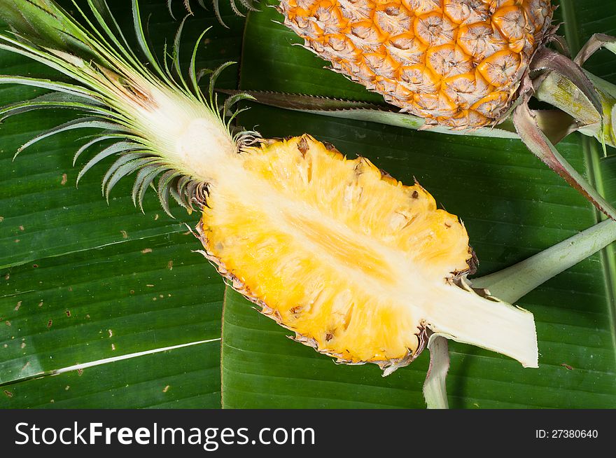 Fresh Pineapple on banana leaf