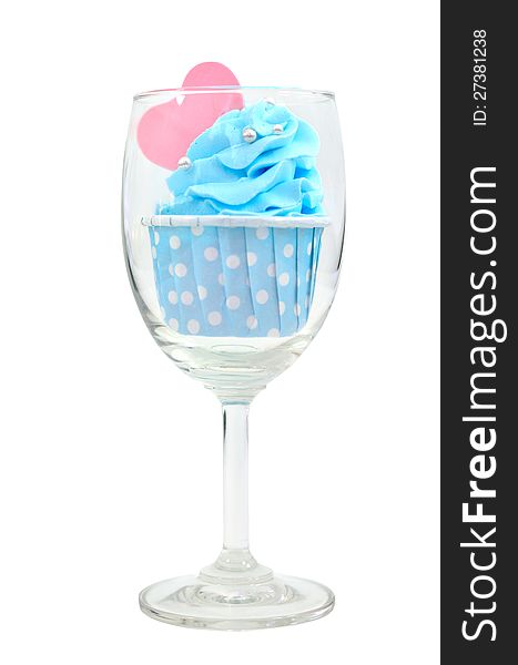 Isolated of Blue cup cake in wine glass
