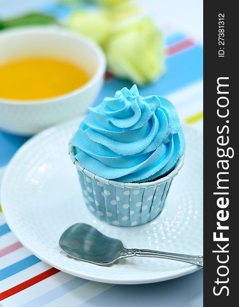 Blue cup cake for coffee break time