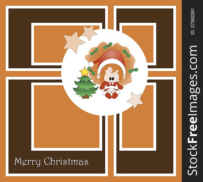 Christmas card with cute little girl. Vector