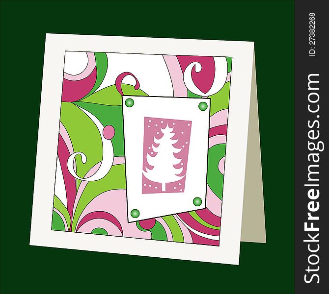 Vector illustration with nice pattern and Christmas tree. Vector illustration with nice pattern and Christmas tree