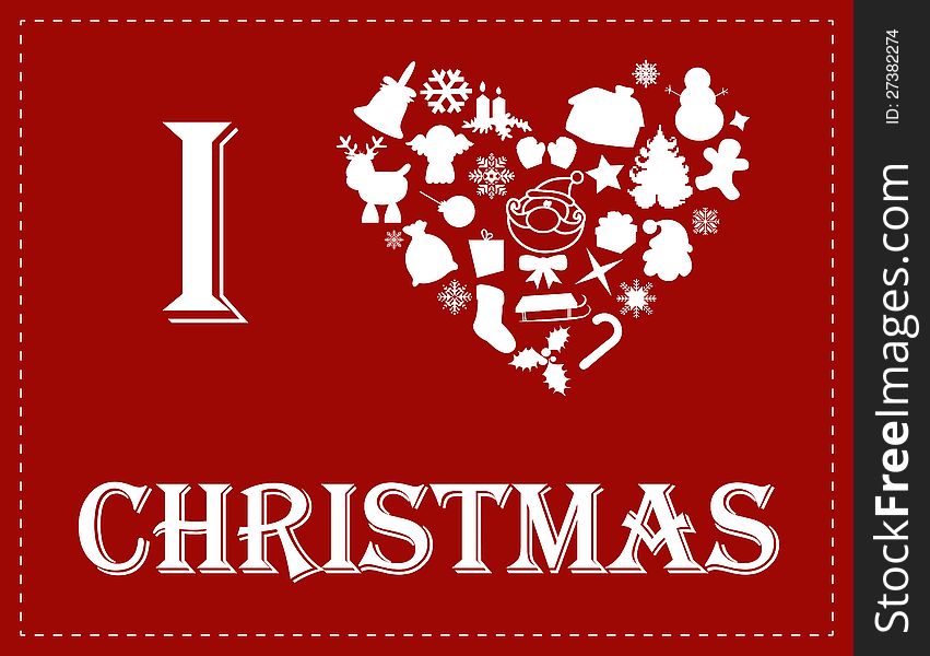 Silhouettes of Christmas objects form a heart. Silhouettes of Christmas objects form a heart