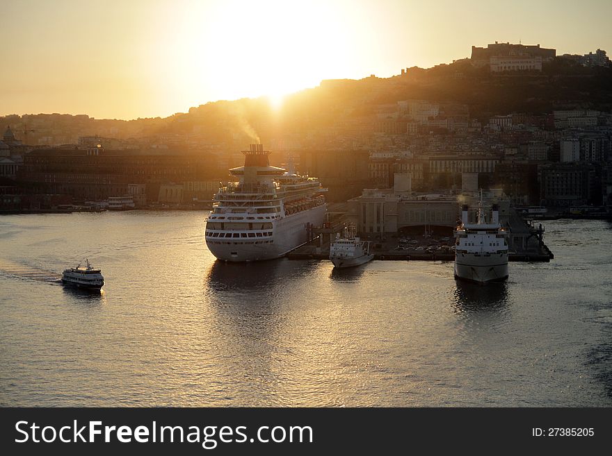 Cruises tied up in the port of Naples-. Cruises tied up in the port of Naples-