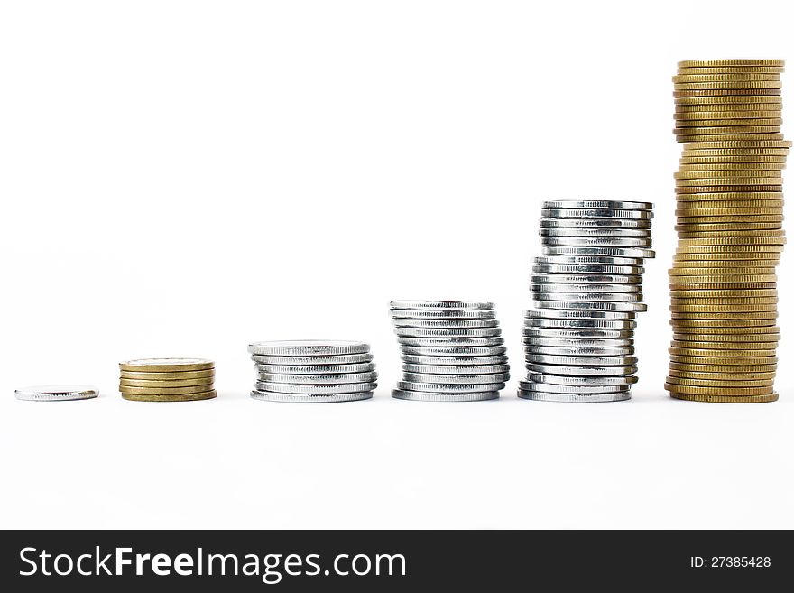 Six blocks of coins tail on a white background. Six blocks of coins tail on a white background