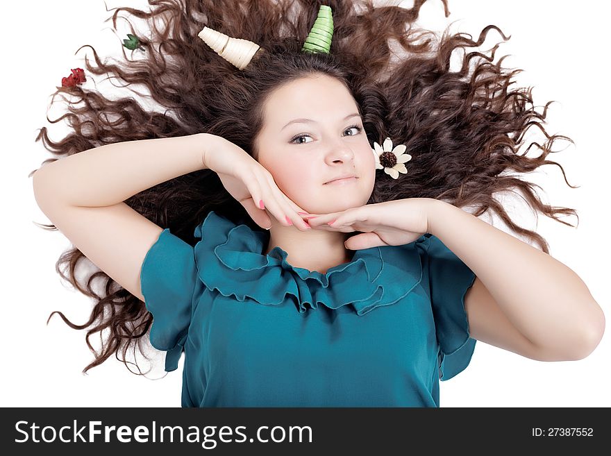 Pretty Brunette With Long Curly Hair