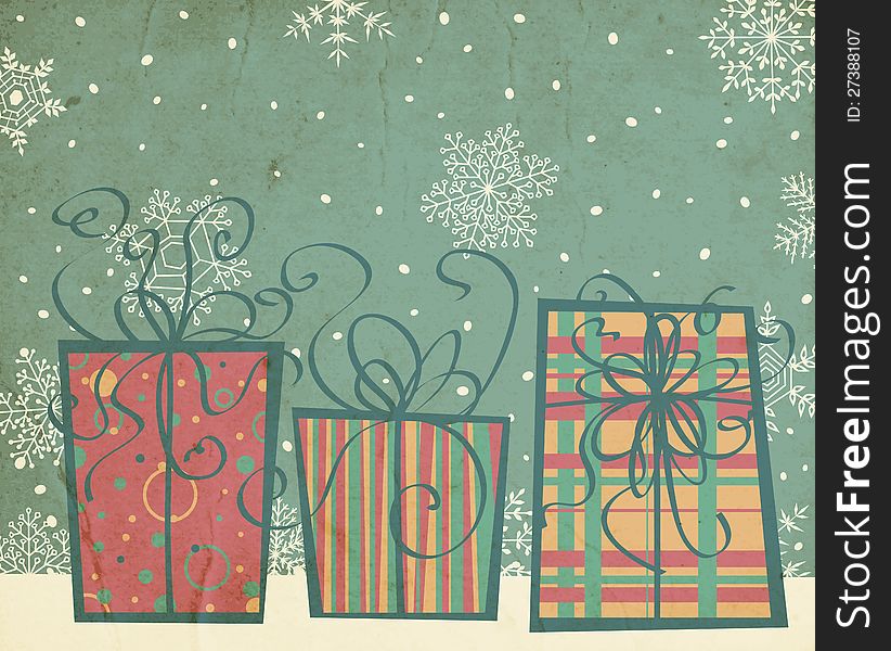 Grunge Christmas background with 3 gifts