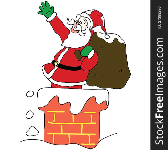 Santa claus in the chimney christmas hand drawn illustration