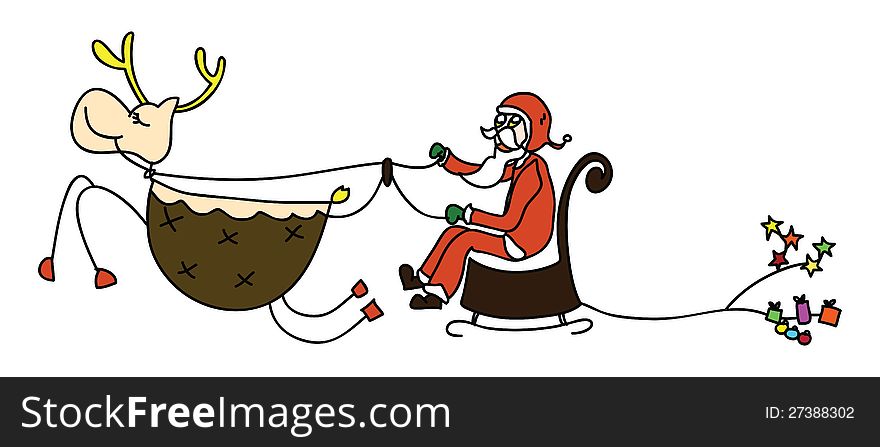 Rudolph Santa Sleigh Christmas Cartoon Hand Drawn - Free Stock Images &  Photos - 27388302 