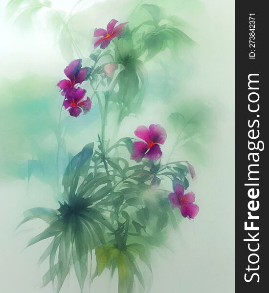 Delicately painted purple watercolor Flowers