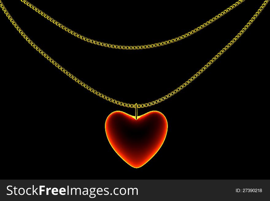 Hot heart hanging on a gold chain