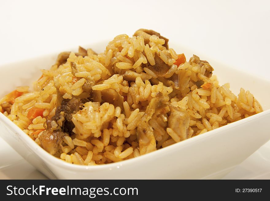 Oriental meal of rice and meat. Oriental meal of rice and meat