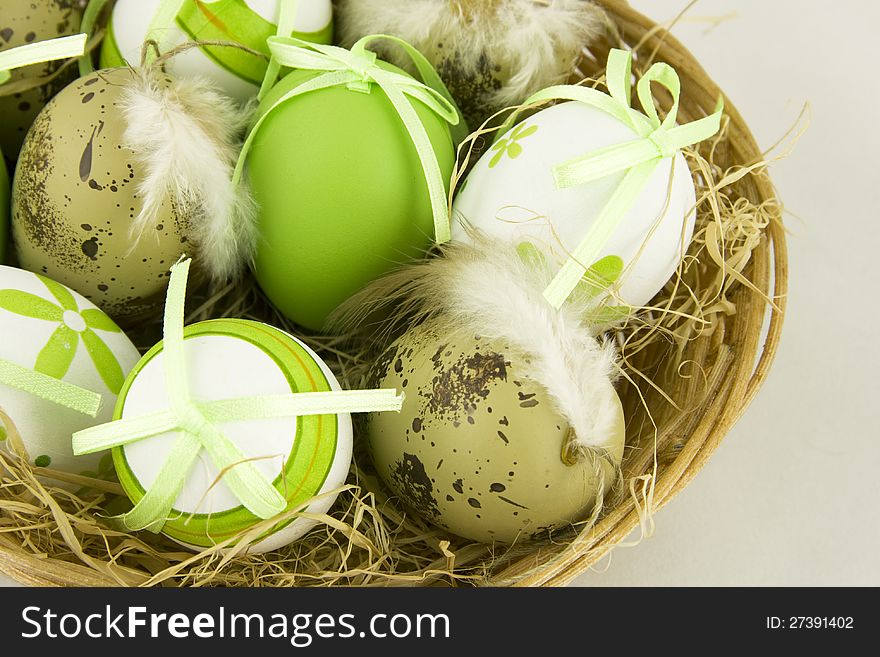 Easter basket with easter eggs. Easter basket with easter eggs