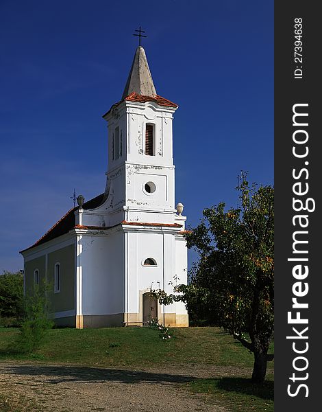 White church in nature in summer