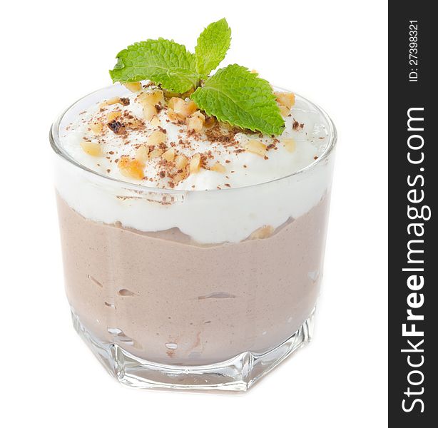 Chocolate Dessert With Whipped Cream Isolate