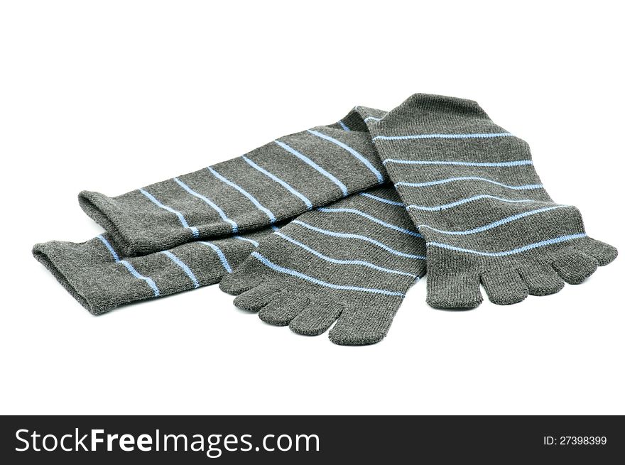 Gray Striped Toe Socks isolated on white background