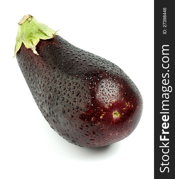 Perfect Raw Eggplant with Droplets  on white background. Perfect Raw Eggplant with Droplets  on white background