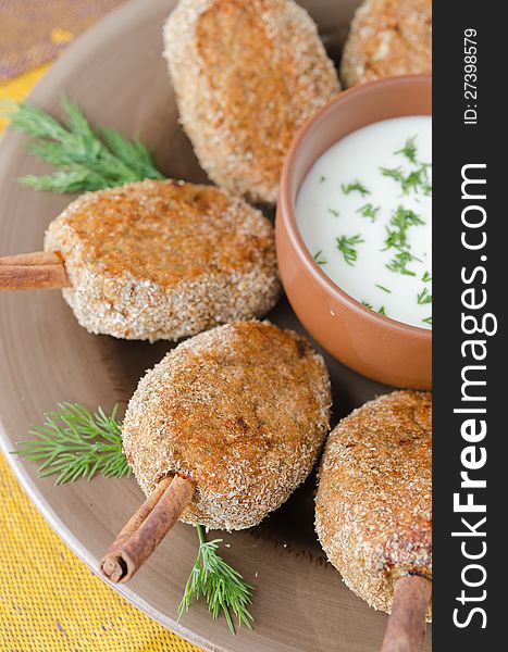 Chicken Cutlets On A Stick Of Cinnamon