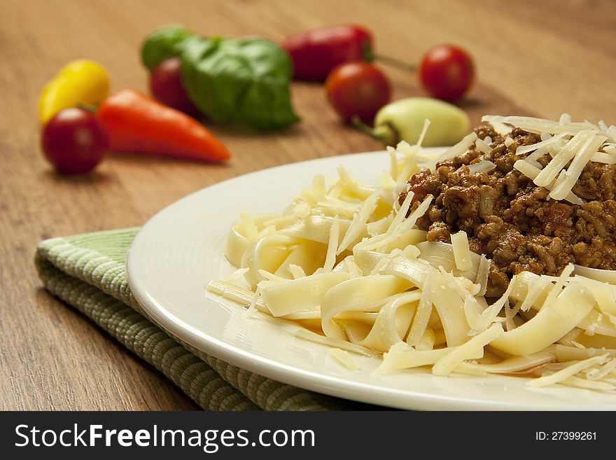 Still-life with pasta bolognese