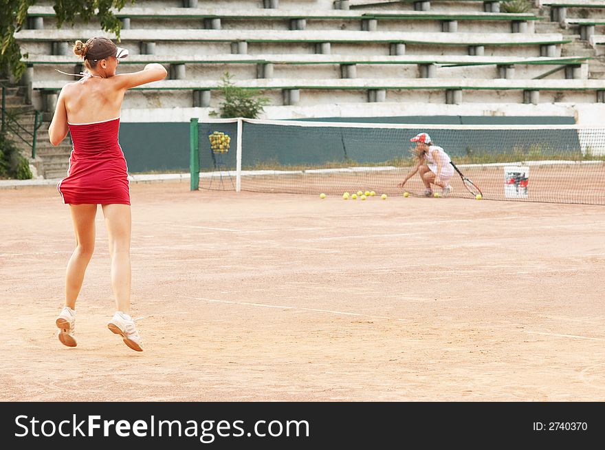 Blond Girl Playing Tennis