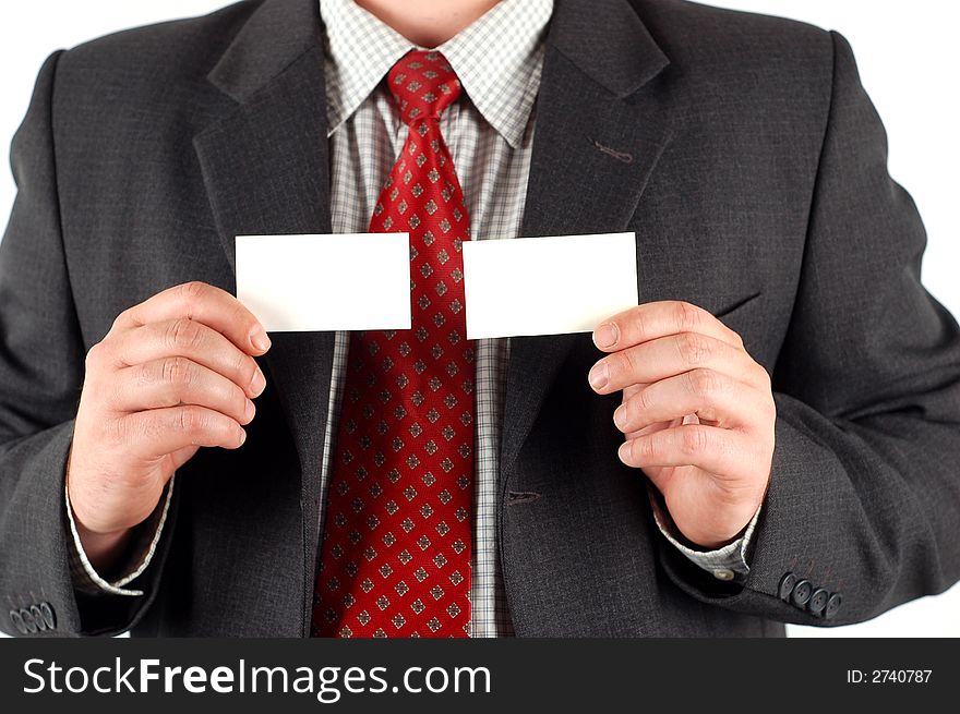 Businessman holding blank visiting card. Businessman holding blank visiting card