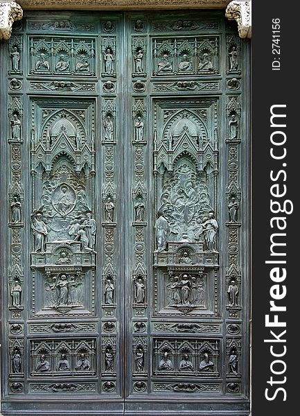 Image of detail of the door on the church in Florence Italy